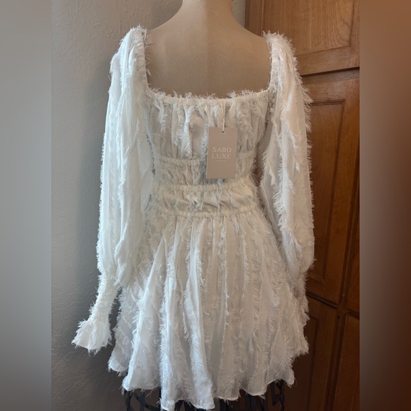 NWT Sabo Luxe Trinity Dress XS White Boho Puff Sleeve Mini - Picture 3 of 10
